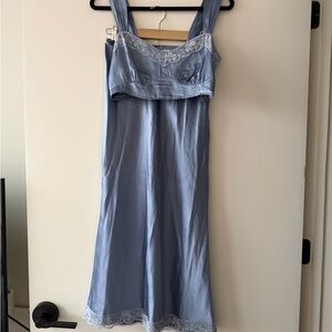 Reformation Slate Blue Lace-Trim Midi Slip Dress